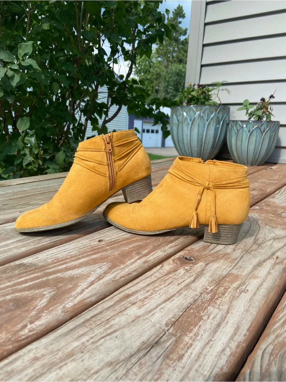 Old Navy Yellow Suede Ankle Booties with Tassel Detail